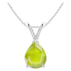 Natural V-Bale Pear-Shaped 1.6 ct Peridot Solitaire Pendant in Platinum