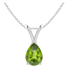Natural V-Bale Pear-Shaped Peridot Solitaire Pendant in 18K White Gold