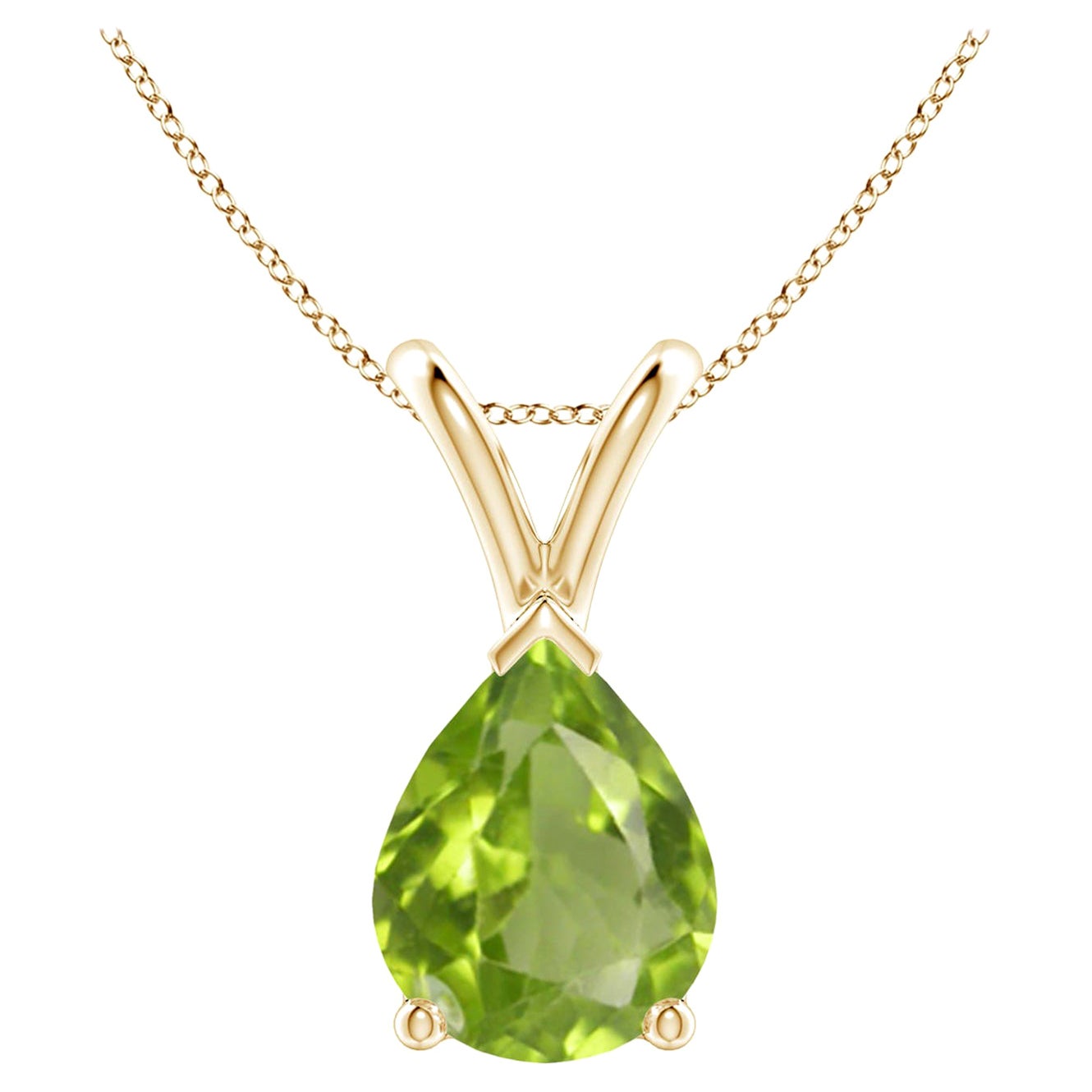 Colgante solitario de peridoto natural en forma de pera en V de 1,6 ct en oro amarillo de 14 quilates