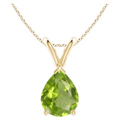 Colgante solitario de peridoto natural en forma de pera en V de 1,6 ct en oro amarillo de 14 quilates