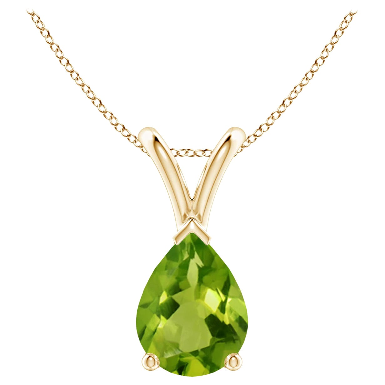 Colgante solitario de peridoto natural en forma de pera en V de 1,1 ct en oro amarillo de 14 quilates