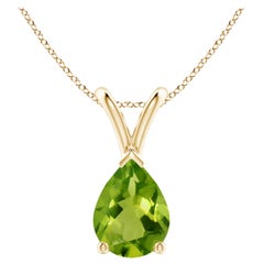 Colgante solitario de peridoto natural en forma de pera en V de 1,1 ct en oro amarillo de 14 quilates