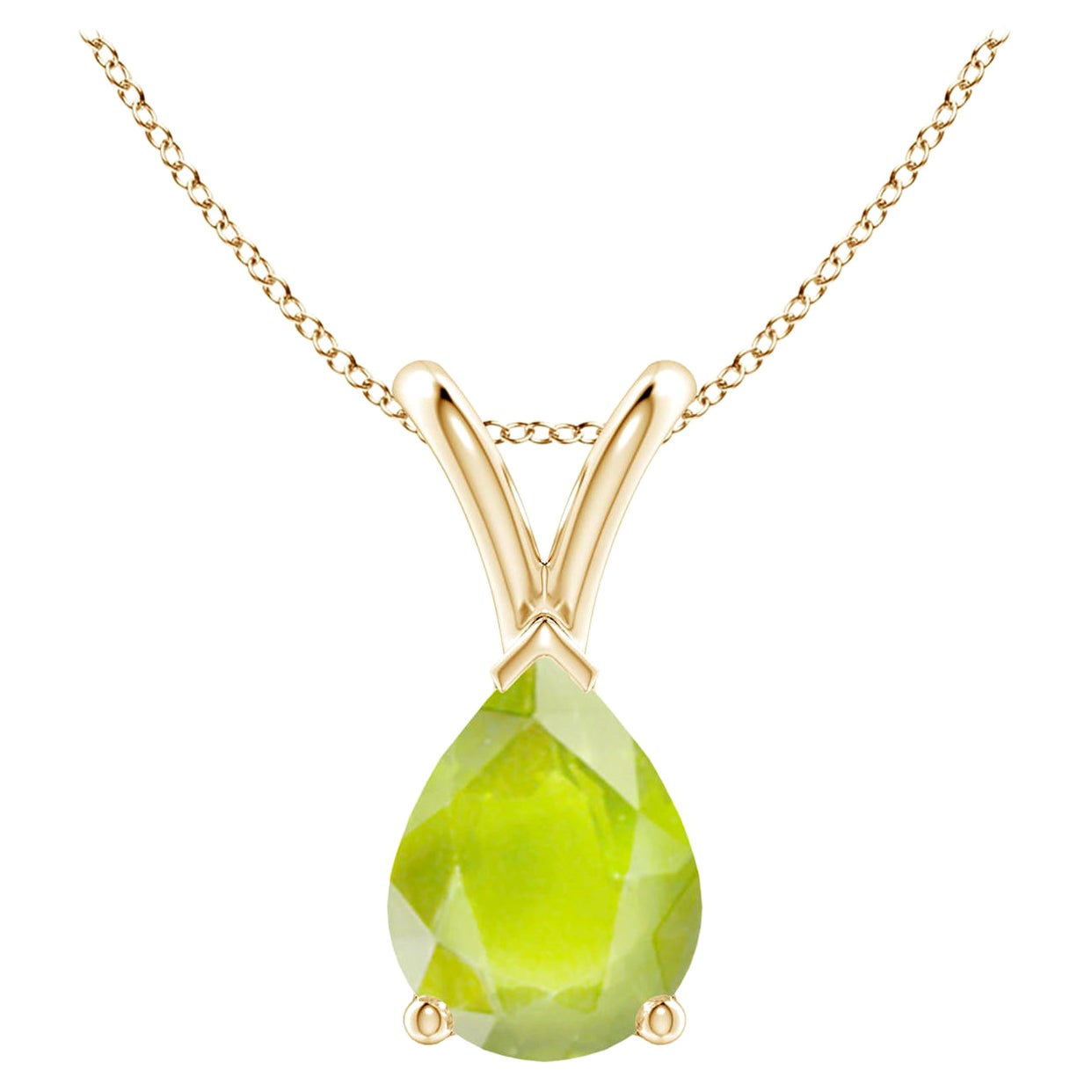 Colgante solitario de peridoto natural en forma de pera en V de 1,1 ct en oro amarillo de 18 quilates