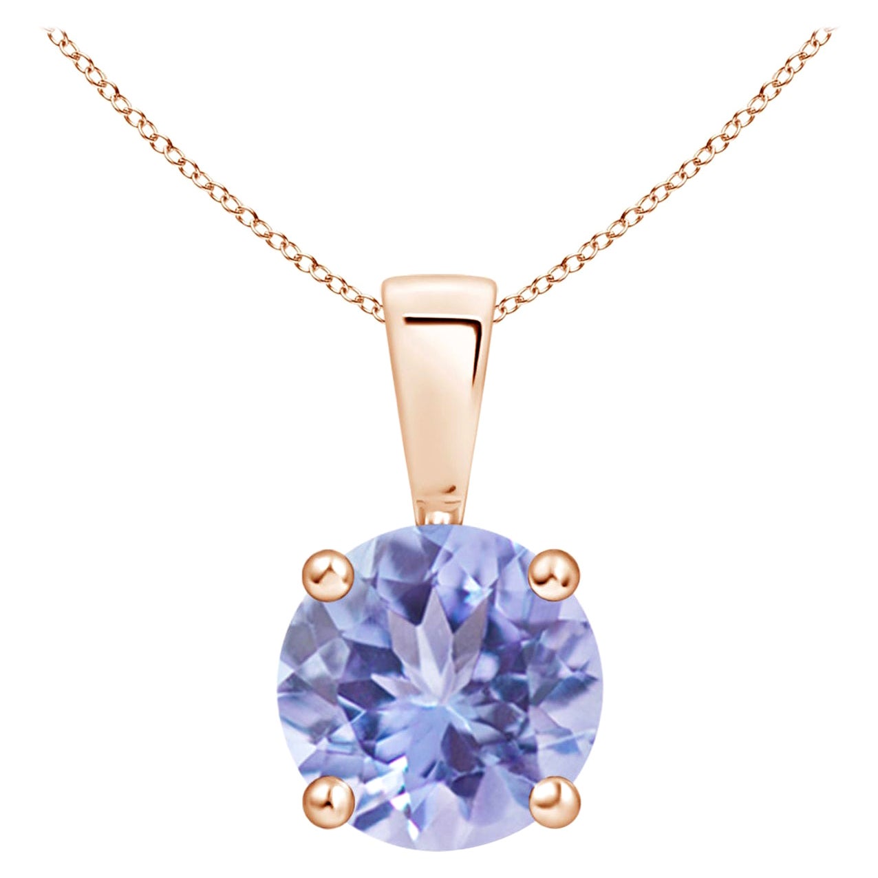 Natural Classic Round 1.45 ct Tanzanite Solitaire Pendant in 18K Rose Gold