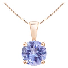 Natural Classic Round 1.45 ct Tanzanite Solitaire Pendant in 18K Rose Gold