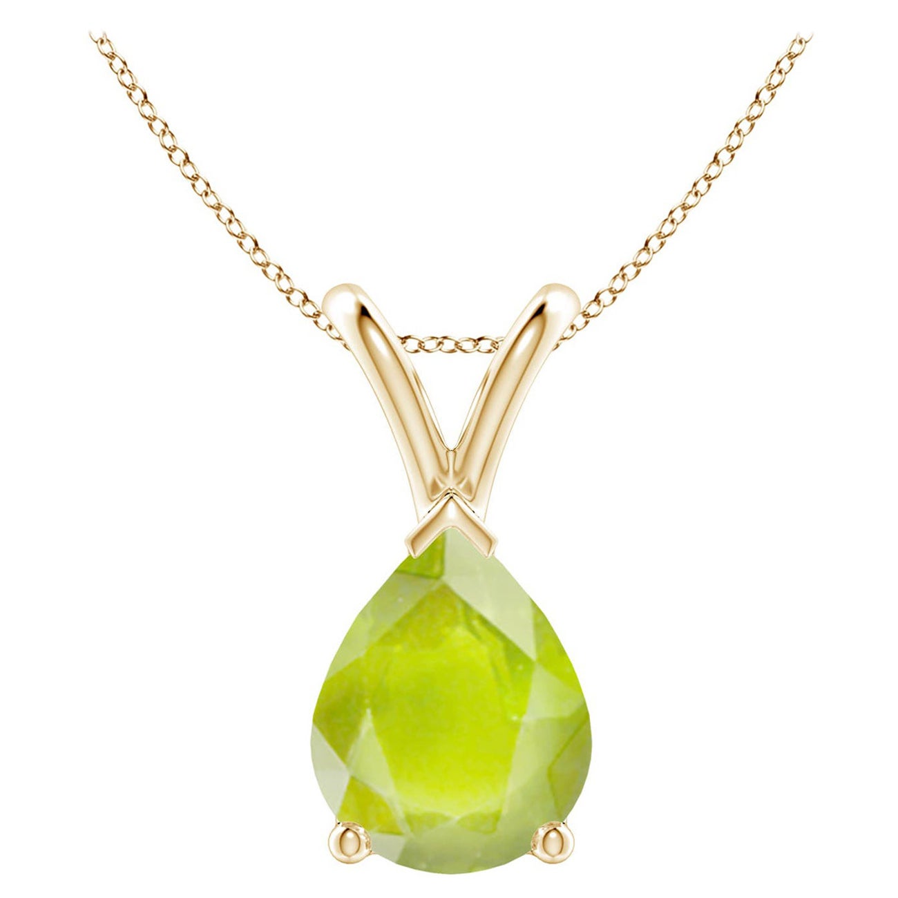 Colgante solitario de peridoto natural en forma de pera en V de 1,6 ct en oro amarillo de 18 quilates
