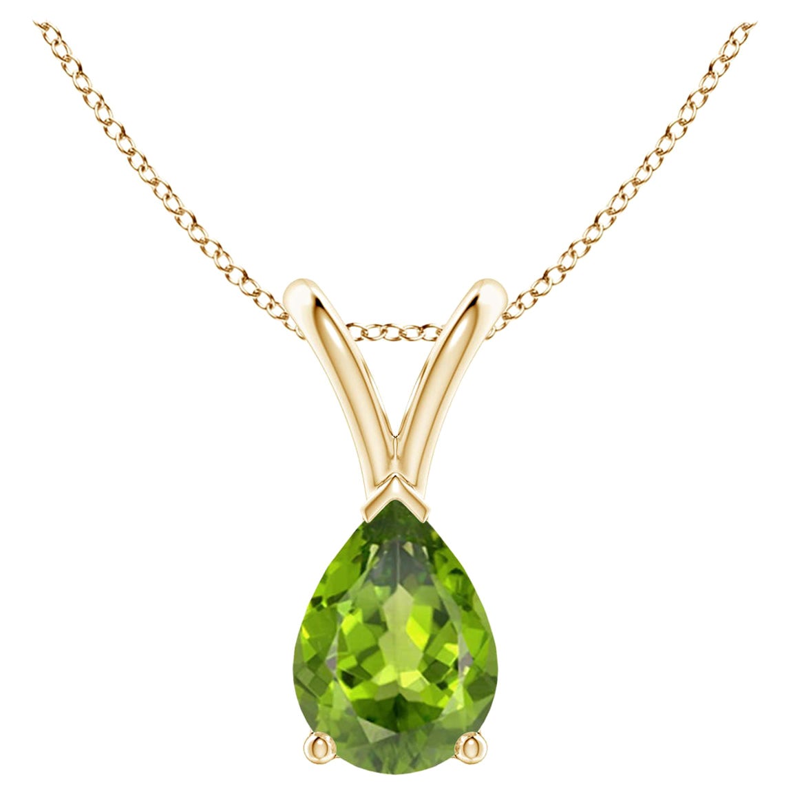 Pendentif solitaire en or jaune 18K avec péridot en forme de poire en V Naturel
