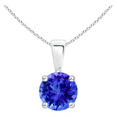 Natural Classic Round Tanzanite Solitaire Pendant in 925 Sterling Silver