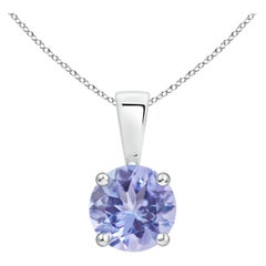 Natural Classic Round Tanzanite Solitaire Pendant in 14K White Gold