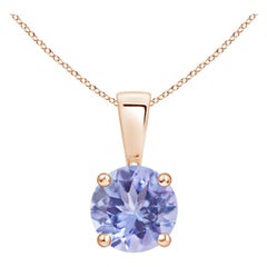 Natural Classic Round Tanzanite Solitaire Pendant in 14K Rose Gold