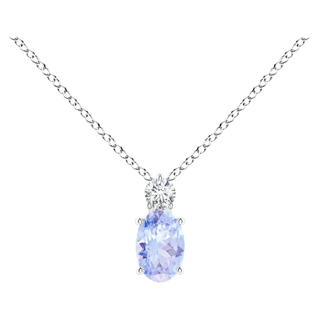 Natural Oval Tanzanite Solitaire Pendant with Diamond in Platinum For Sale