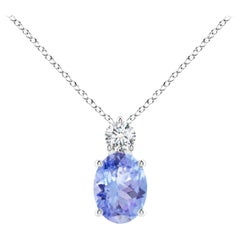 Natural Oval 1.25 ct Tanzanite Solitaire Pendant with Diamond in Platinum