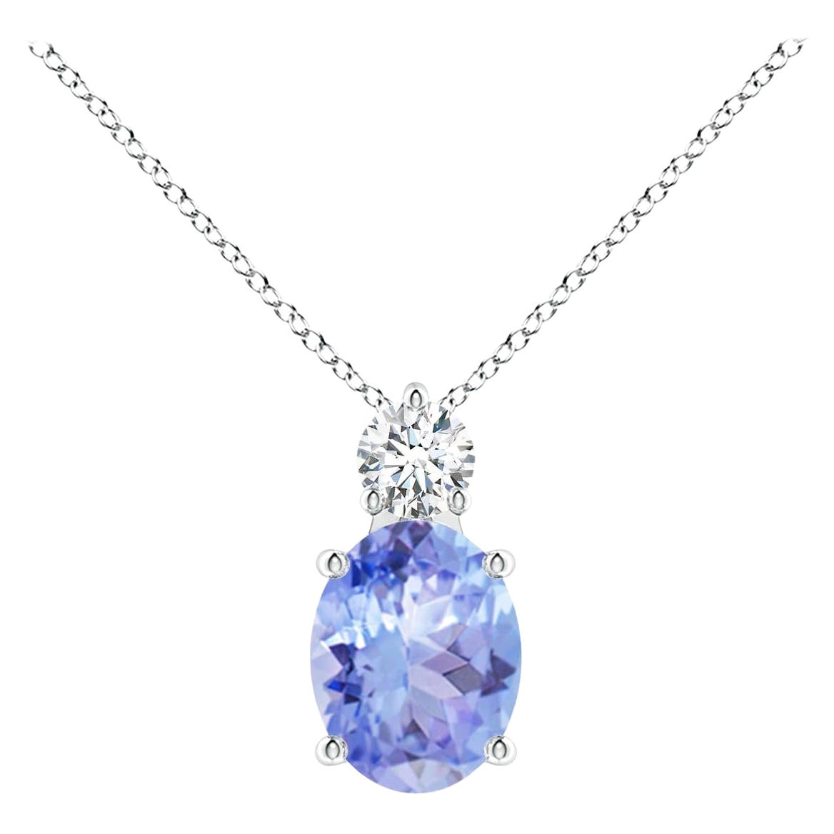 Natural Oval 1.9 ct Tanzanite Solitaire Pendant with Diamond in Platinum