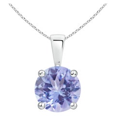 Natural Classic Round 1.8 ct Tanzanite Solitaire Pendant in 18K White Gold