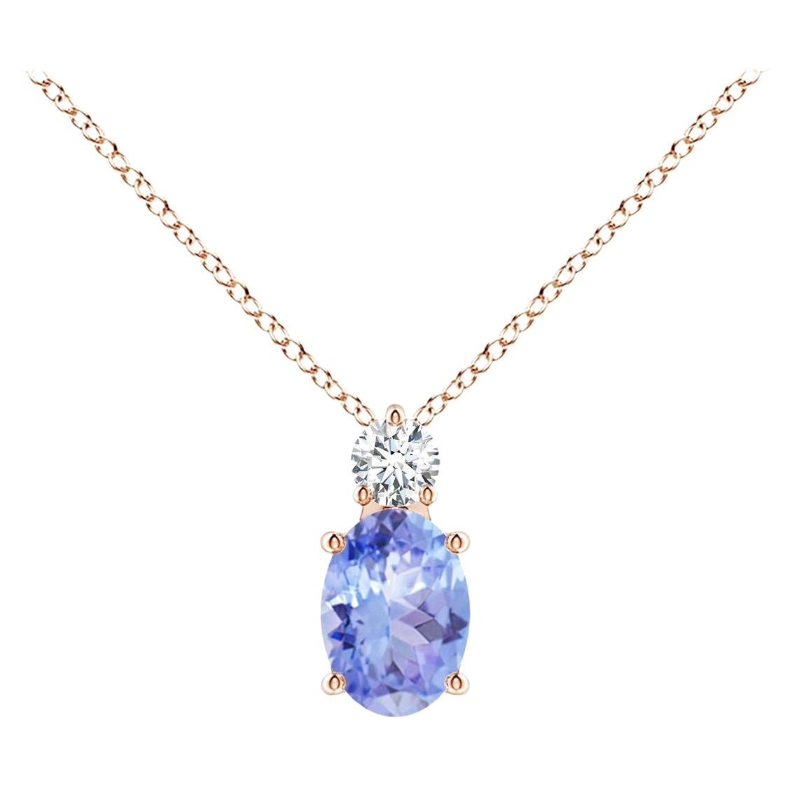 Natural Oval Tanzanite Solitaire Pendant with Diamond in 14K Rose Gold