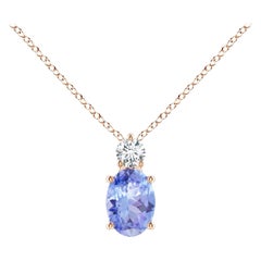 Natural Oval Tanzanite Solitaire Pendant with Diamond in 14K Rose Gold