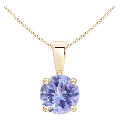 Natural Classic Round Tanzanite Solitaire Pendant in 14K Yellow Gold