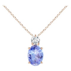 Natural Oval 1.25 ct Tanzanite Solitaire Pendant with Diamond in 14K Rose Gold