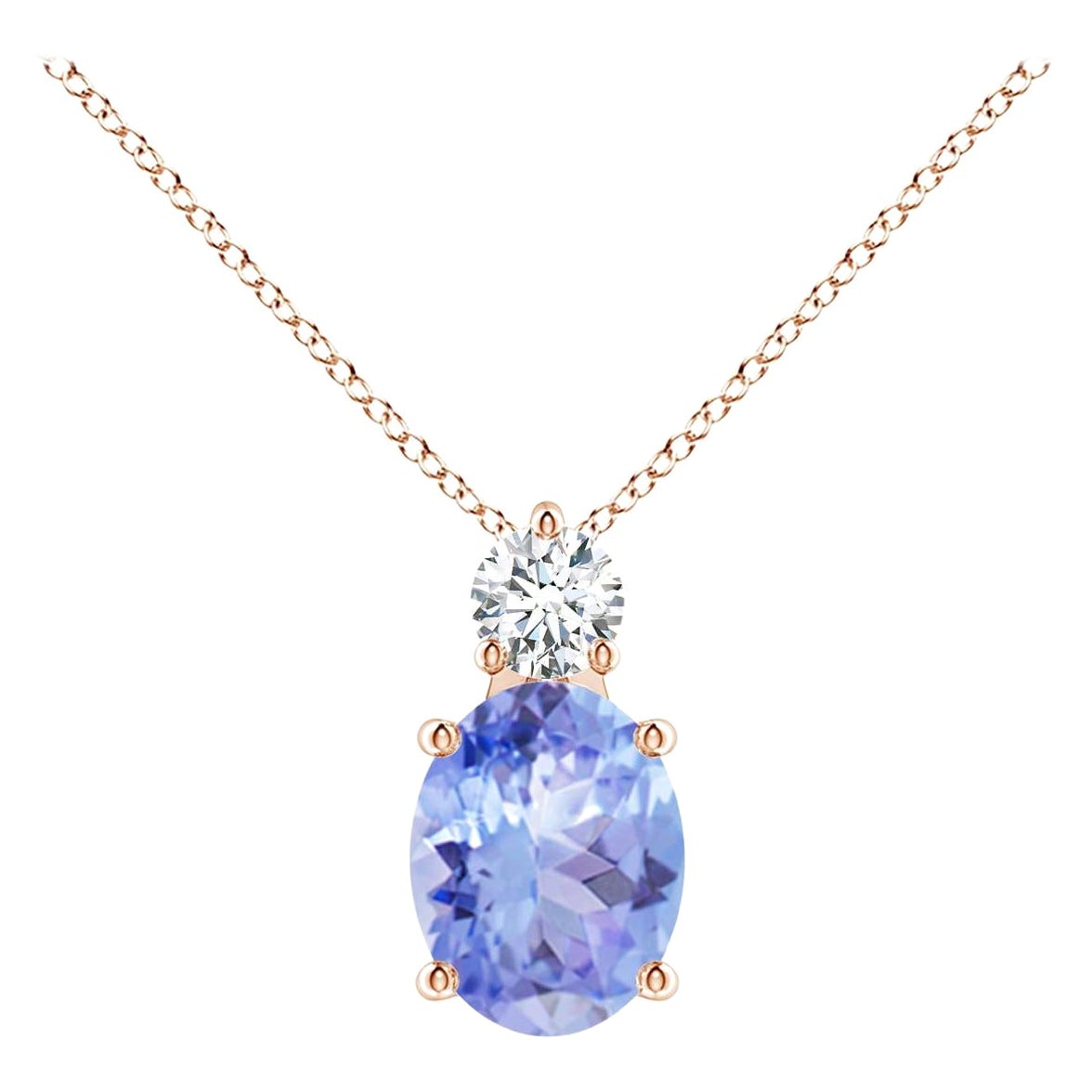 Natural Oval 1.9 ct Tanzanite Solitaire Pendant with Diamond in 14K Rose Gold