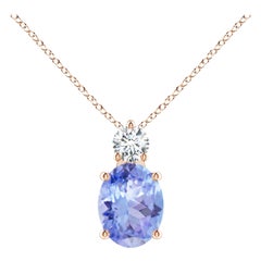 Pendentif solitaire en or rose 14 carats avec tanzanite ovale naturelle de 1,9 carat et diamant