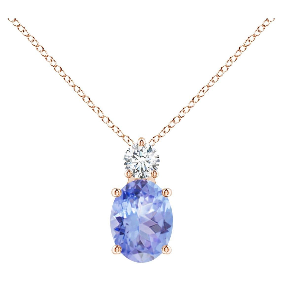 Natural Oval 1.25 ct Tanzanite Solitaire Pendant with Diamond in 18K Rose Gold