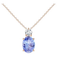Natural Oval 1.25 ct Tanzanite Solitaire Pendant with Diamond in 18K Rose Gold
