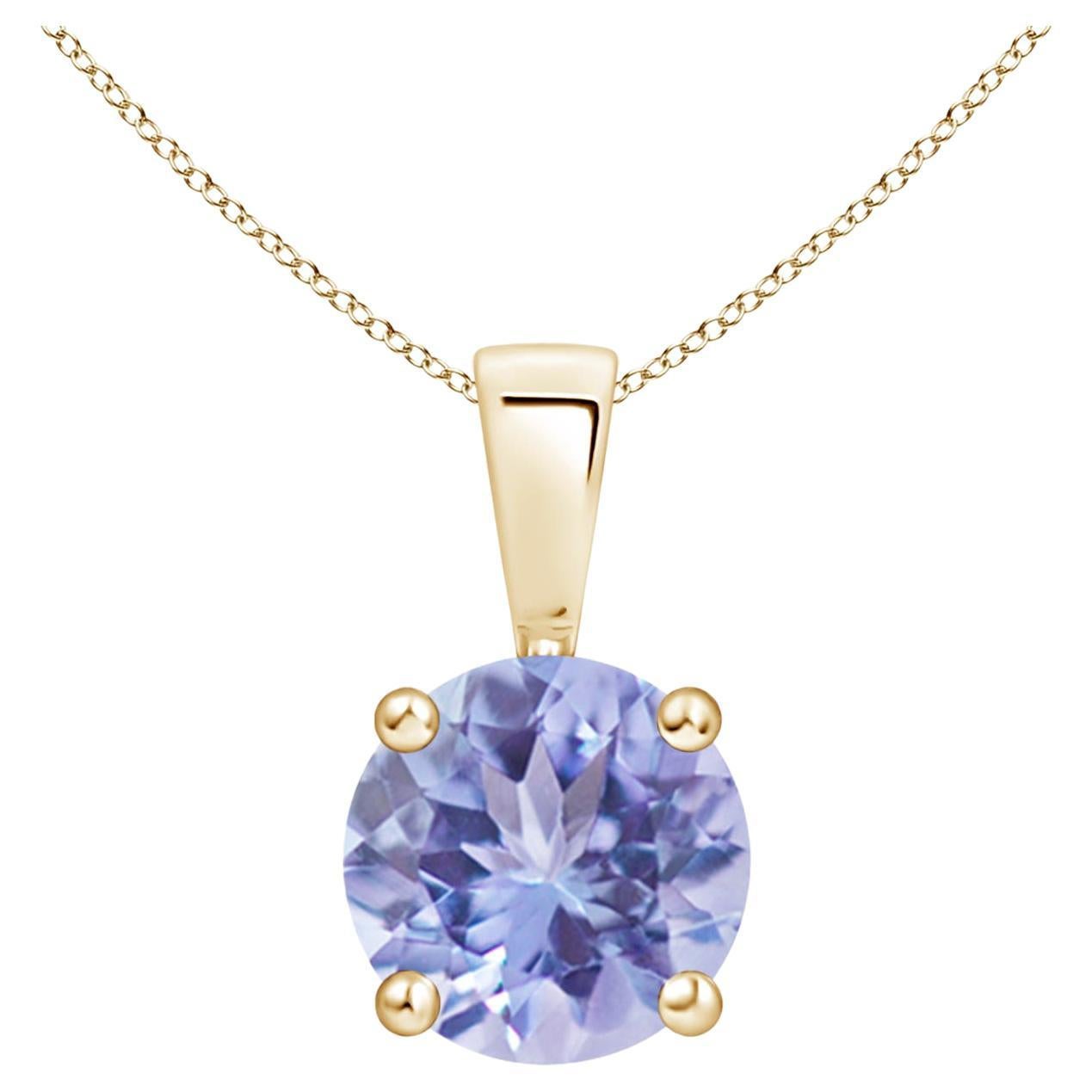 Natural Classic Round 1.45 ct Tanzanite Solitaire Pendant in 18K Yellow Gold