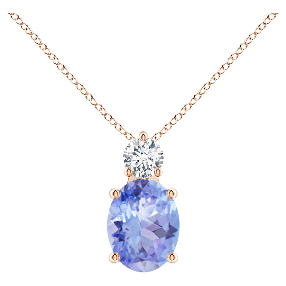 Natural Oval 1.9 ct Tanzanite Solitaire Pendant with Diamond in 18K Rose Gold