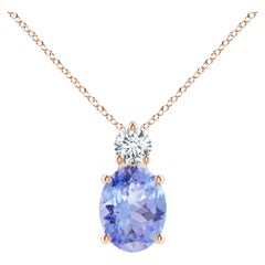 Natural Oval 1.9 ct Tanzanite Solitaire Pendant with Diamond in 18K Rose Gold