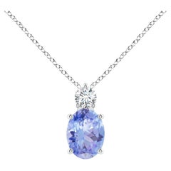 Oval 1.25 ct Tanzanite Solitaire Pendant with Diamond in 925 Sterling Silver
