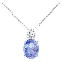 Ovaler 1,9 Karat Tansanit Solitär-Anhänger mit Diamant in 925 Sterlingsilber