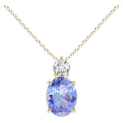 Natural Oval 1.9 ct Tanzanite Solitaire Pendant with Diamond in 14K Yellow Gold