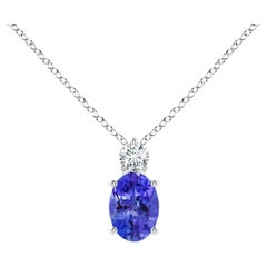 Natural Oval Tanzanite Solitaire Pendant with Diamond in 925 Sterling Silver