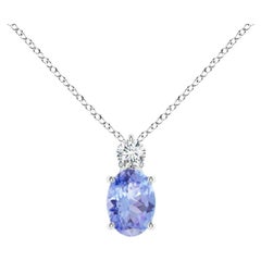 Natural Oval Tanzanite Solitaire Pendant with Diamond in 14K White Gold