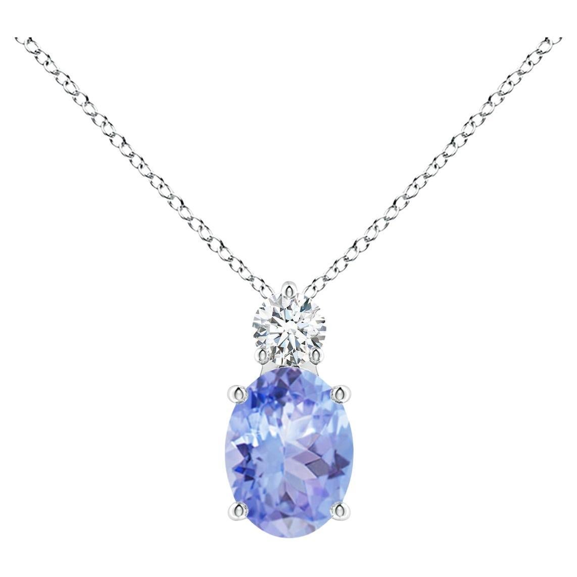 Natural Oval 1.25 ct Tanzanite Solitaire Pendant with Diamond in 18K White Gold