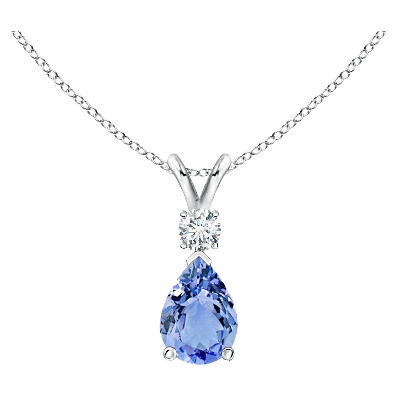 Pendentif goutte d'eau en tanzanite naturelle avec diamants en platine