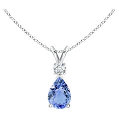 Pendentif goutte d'eau en tanzanite naturelle avec diamants en platine