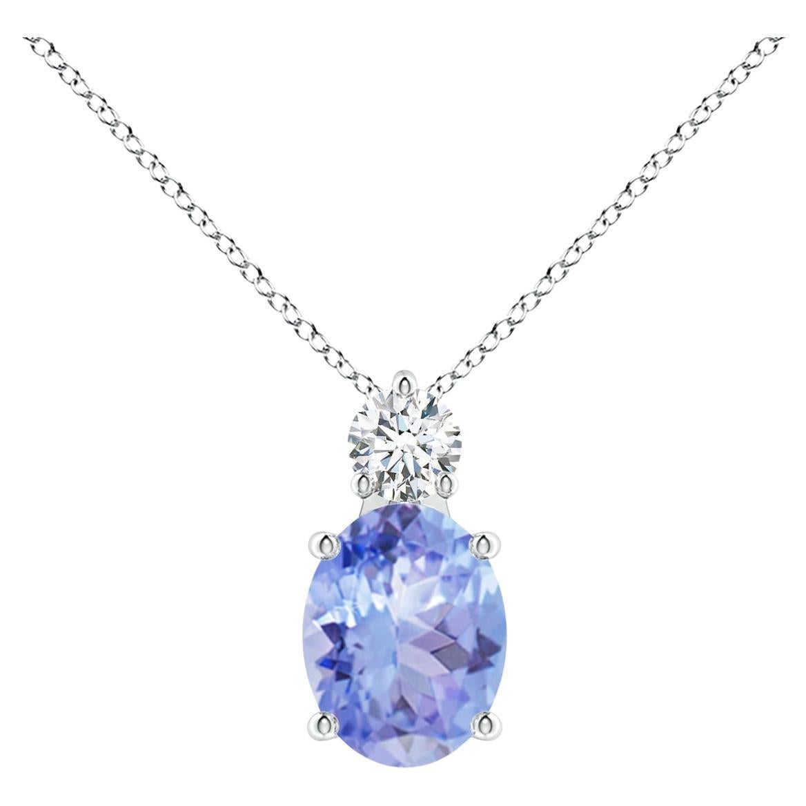 Natural Oval 1.9 ct Tanzanite Solitaire Pendant with Diamond in 18K White Gold