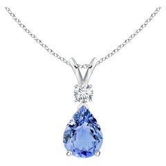 Pendentif en forme de goutte en Tanzanite naturelle de 1.1 ct avec diamant en platine