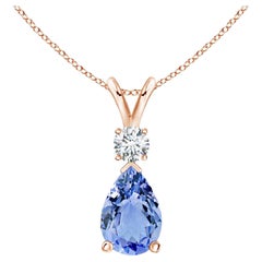 Natural 3.1 ct Tanzanite Teardrop Pendant with Diamond in 14K Rose Gold