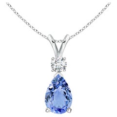 Natural 3.1 ct Tanzanite Teardrop Pendant with Diamond in 925 Sterling Silver