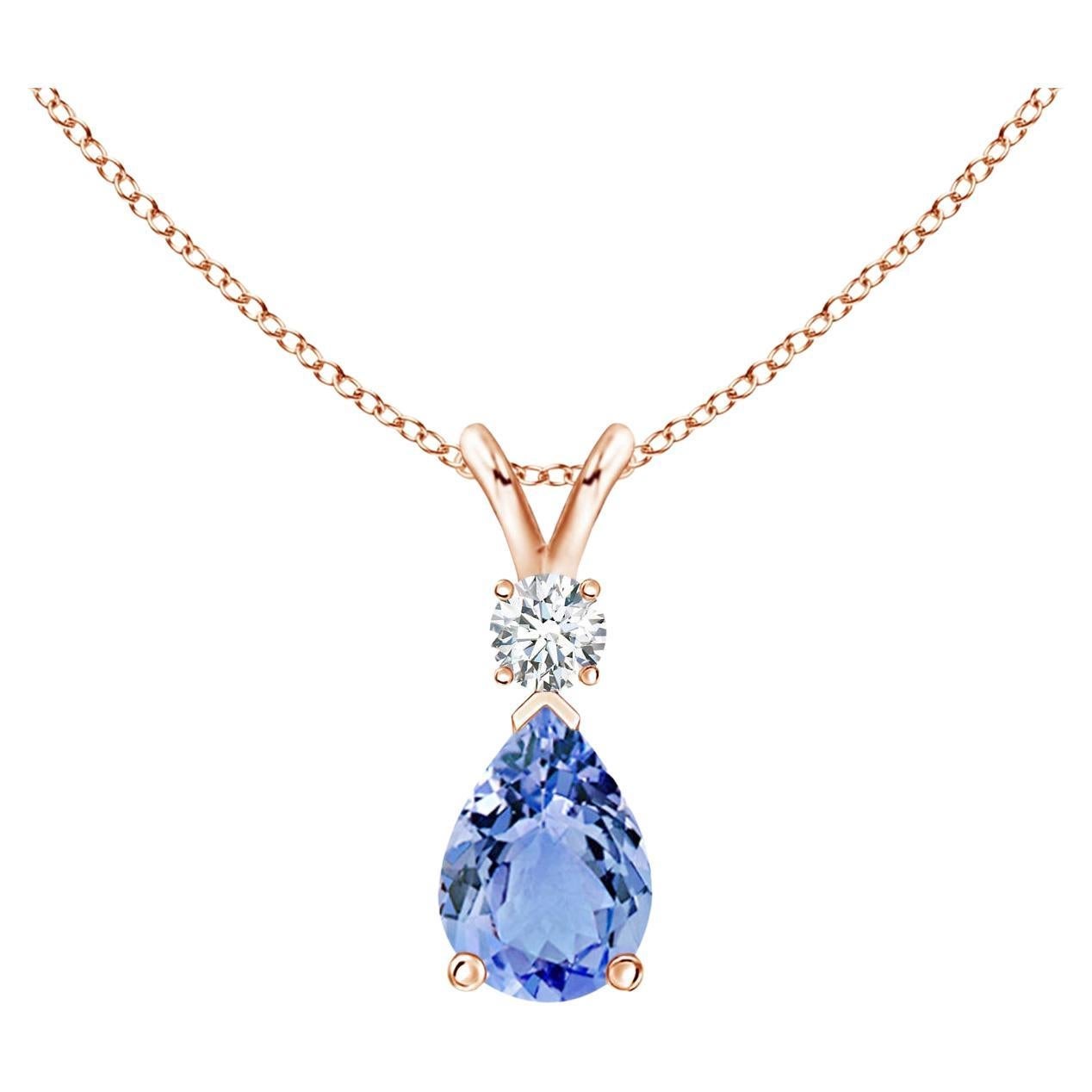 Natural Tanzanite Teardrop Pendant with Diamond in 14K Rose Gold