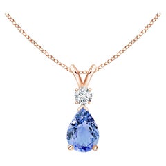 Natural Tanzanite Teardrop Pendant with Diamond in 14K Rose Gold