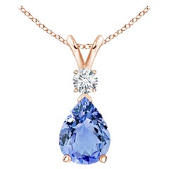 Natural 1.1 ct Tanzanite Teardrop Pendant with Diamond in 14K Rose Gold