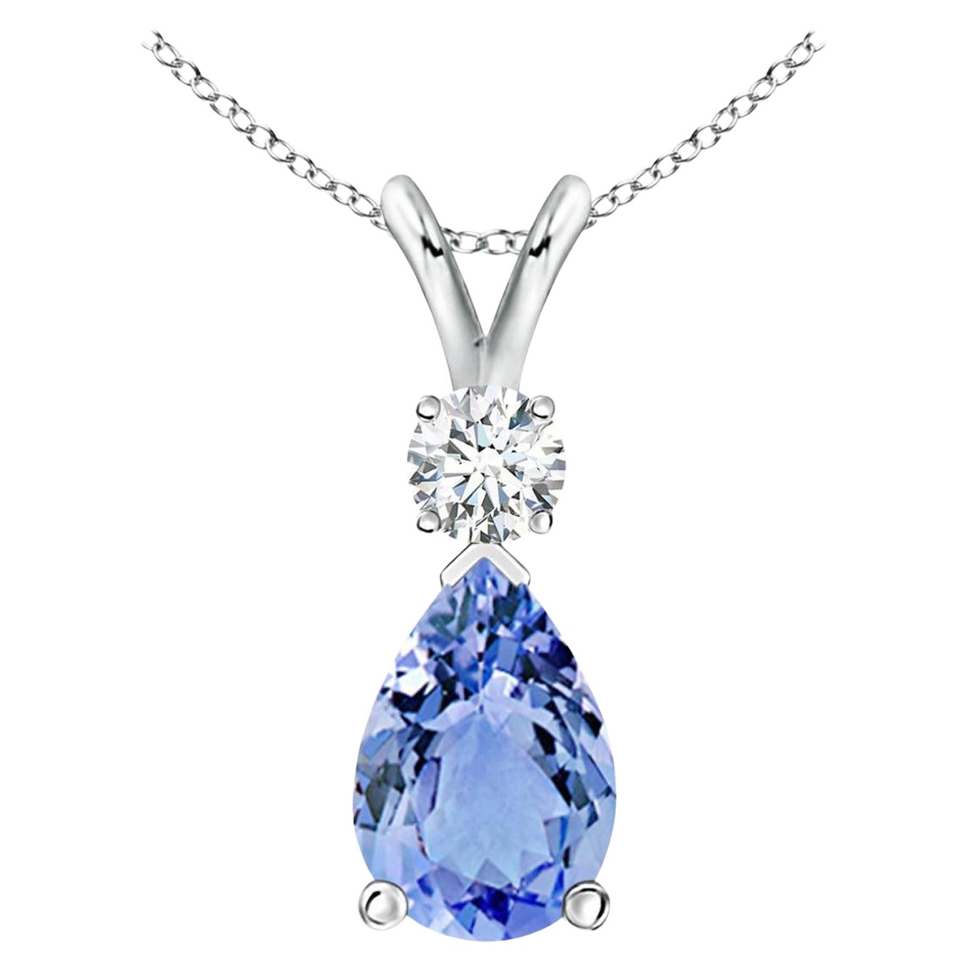 Natural 1.3 ct Tanzanite Teardrop Pendant with Diamond in 925 Sterling Silver