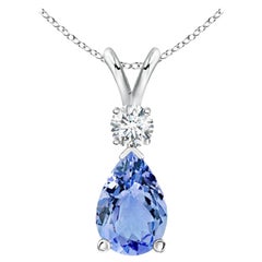 Natural 1.3 ct Tanzanite Teardrop Pendant with Diamond in 925 Sterling Silver