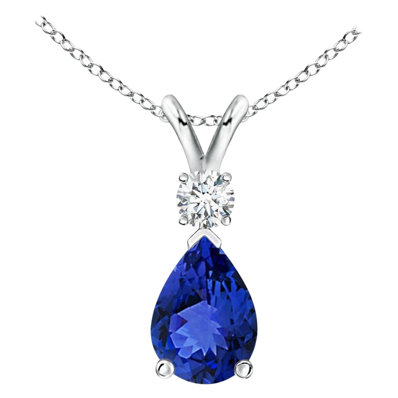Natural Tanzanite Teardrop Pendant with Diamond in 925 Sterling Silver For Sale