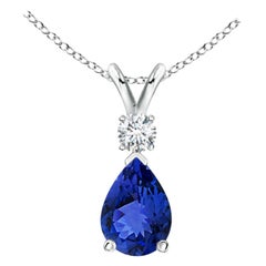 Natural Tanzanite Teardrop Pendant with Diamond in 925 Sterling Silver