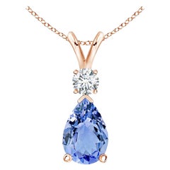 Pendentif goutte d'eau en or rose 18 carats avec tanzanite naturelle de 1,95 carat et diamants