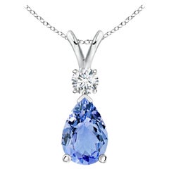 Ciondolo a goccia con tanzanite naturale da 1,95 ct e diamante in oro bianco 14K